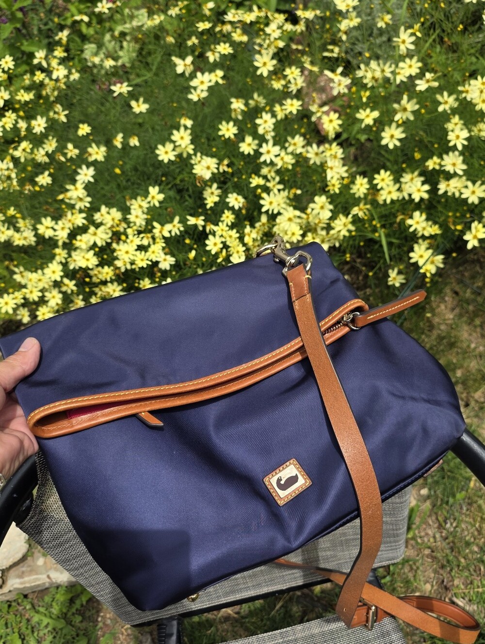 Dooney & Bourke Navy Blue Crossbody with Tan Trim